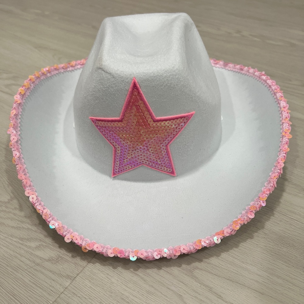 space cowboy hat white and pink